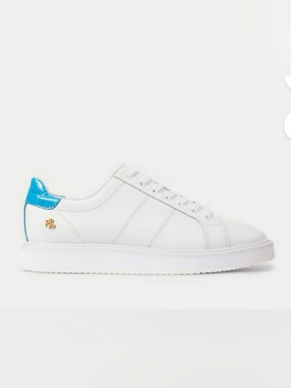 Ralph Lauren White Leather Sneakers with Blue Heel Tab